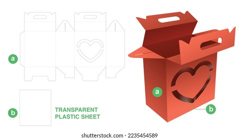 Cardboard handle box with stenciled heart die cut template and 3D mockup