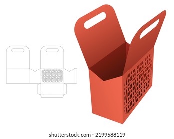 cardboard handle container with stenciled pattern die cut template and 3D mockup