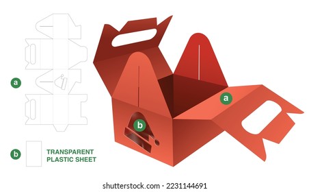 Cardboard handle packaging box with Christmas hat die cut template and 3D mockup