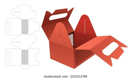 Caja de empaquetado de mango de cartón con plantilla de corte de trozos de patrón estampado y maquillaje 3D