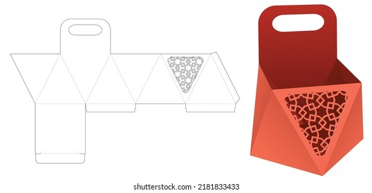 Cardboard handle prism bowl with stenciled pattern die cut template and 3D mockup