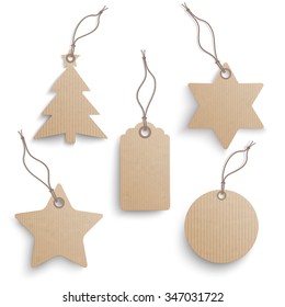 Cardboard hanging Christmas price stickers set on the white background.  Eps 10 vector file.