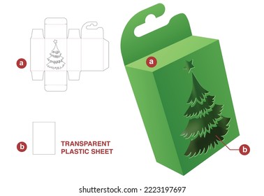 cardboard hanging packaging box with Christmas tree window die cut template