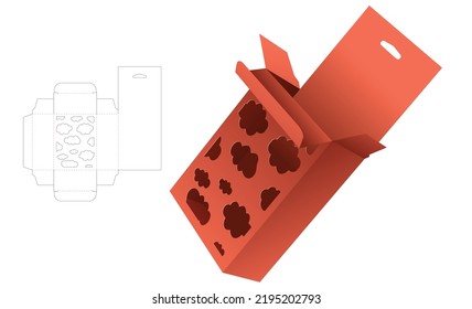 cardboard hanging packaging box with stenciled cloud pattern die cut template and 3D mockup