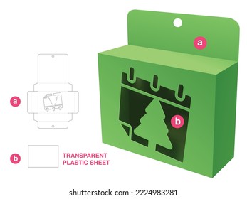 Cardboard hanging packaging with Christmas window die cut template and 3D mockup