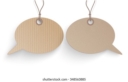 Cardboard hanging speech bubble price stickers on the white background.  Eps 10 vector file.