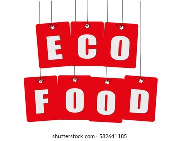 Cardboard hanging - vector colorful. Tags - eco food.