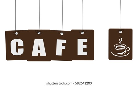 Cardboard hanging - vector colorful. Tags - cafe.