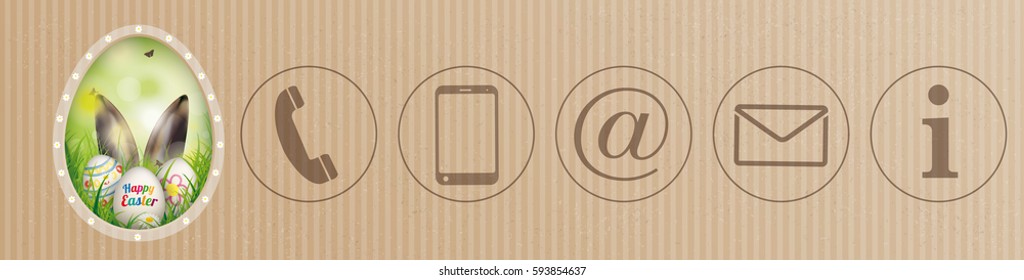 Cardboard header with easter eggs and contact icons in the grass. Eps 10 vector file.