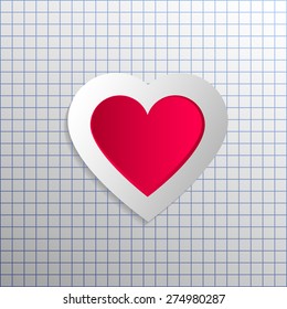 cardboard heart on checkered sheet - pattern or card for Valentine's Day