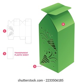 Cardboard house box with stenciled confetti die cut template