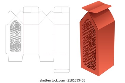 Cardboard house box with stenciled pattern die cut template and 3D mockup