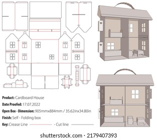 Cardboard house packaging design template selflock die cut - vector