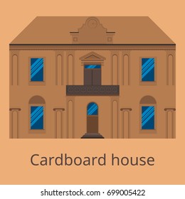 Cardboard house. Vector flat. A small house for dolls.