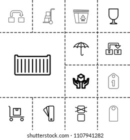 Cardboard icon. collection of 13 cardboard outline icons such as tag, cargo box, keep dry cargo, object move, chinese fast food. editable cardboard icons for web and mobile.