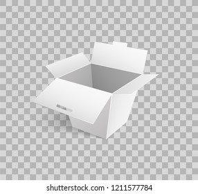 Cardboard icon mockup of carton box for transportation fragile products on transparent. Packing for logistic, distribution of goods vector storage container