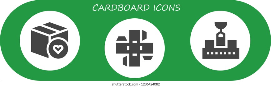  cardboard icon set. 3 filled cardboard icons. Simple modern icons about  - Package, Box, Conveyor