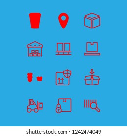 cardboard icon set about boxes, conveyor, warehouse and forklift vector set