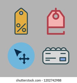 cardboard icon set. vector set about business card, move, price tag and tag icons set.
