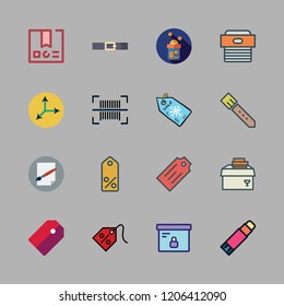 cardboard icon set. vector set about tag, donation, delivery and box icons set.