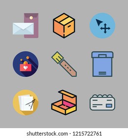 cardboard icon set. vector set about move, donation, warehouse and belt icons set.