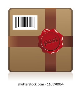 cardboard icon with tracking number barcode