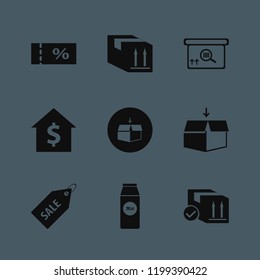 cardboard icon. cardboard vector icons set pack milk, square barcode box, open box and sale tag