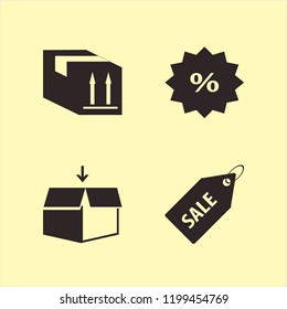 cardboard icon. cardboard vector icons set discount tag, open box, parcel box and sale tag