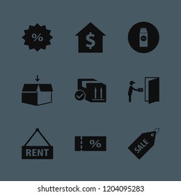 cardboard icon. cardboard vector icons set courier gives parcel, parcel box, sale ticket and discount tag