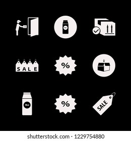 cardboard icon. cardboard vector icons set sale tag, pack milk, courier gives parcel and discount tag