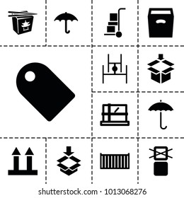 Cardboard icons. set of 13 editable filled cardboard icons such as parcel, chinese fast food, cargo box, cargo arrow up, box
