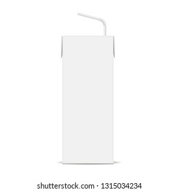 Cardboard juice box with straw mockup isolated on white background. Vector illustration svg
