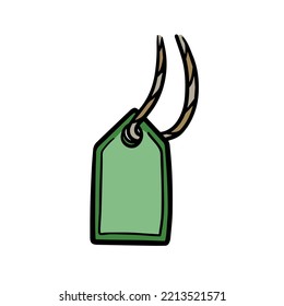 Cardboard label with rope. Empty template for cardboard tag for Sale and retail. Hand-drawn store price. Outline cartoon illustration