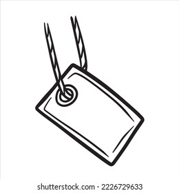 Pappetikett mit Seil. Leere Vorlage für Kartonanhänger für den Verkauf und den Einzelhandel. Handgezeichneter Lagerpreis. Umfassende Cartoon-Illustration