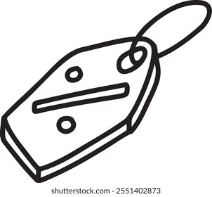 Cardboard label with rope with percentage sign. Empty template for cardboard tag. Hand-drawn store discount. Cartoon outline illustration