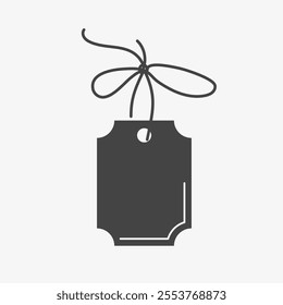Cardboard label tag. Sale or gift empty sticker and string.  Decorative shape. Black gift tag. Vector illustration