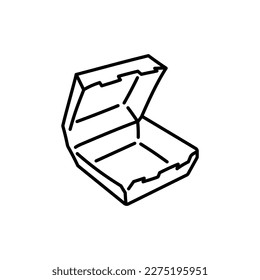 Cardboard lunch box and food black line icon. Takeout fastfood container. Take away package.