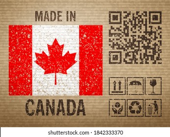 Cardboard made in Canada, textured background. Vector illustration.