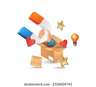 Cardboard with magnet marketing target and strategy concept isometric illustration