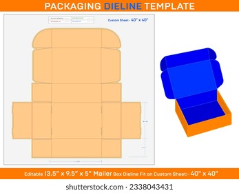 Cardboard mailer box, Dieline Template, 13.5x9.5x5 inch