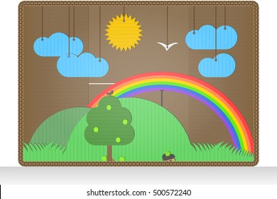 Cardboard mini scene of natural theme. Vector illustration.