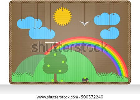 Cardboard mini scene of natural theme. Vector illustration.