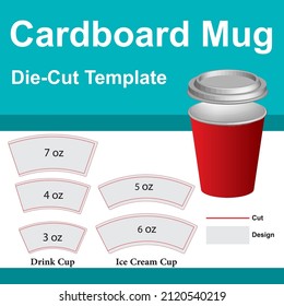 Cardboard mug Box with Die-Cut Template . ice cream cup . drink cup