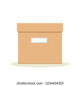 cardboard office storage box with label- vector illustration