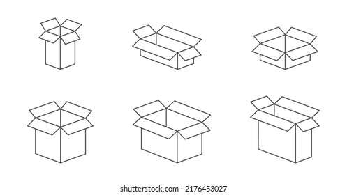 Cardboard open box. A set of icons for closed parcels with an empty outline. Vector illustration