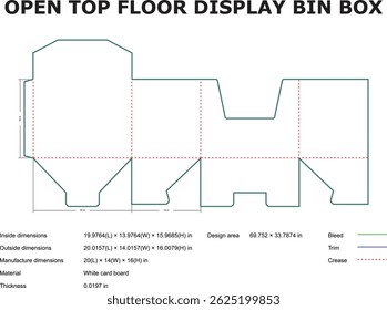 Cardboard Open Top Floor Display Bin Box Die Cut Template Diagram