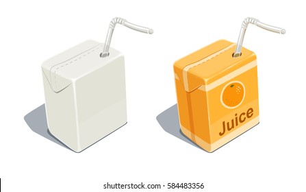 Cardboard Pack With Tube Blank For Orange Juice. Beverage Package. Packaging Healthy Food. Container Natural Fruit Sap. Vector Illustration. Isolated White Background