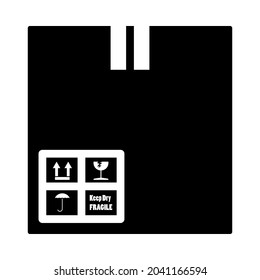 Cardboard Package Box Icon. Black Stencil Design. Vector Illustration.