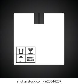 Cardboard package box icon. Black background with white. Vector illustration.
