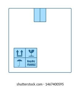 Icono de caja del paquete de cartón. Línea Delgada Con Diseño De Relleno Azul. Ilustración vectorial.